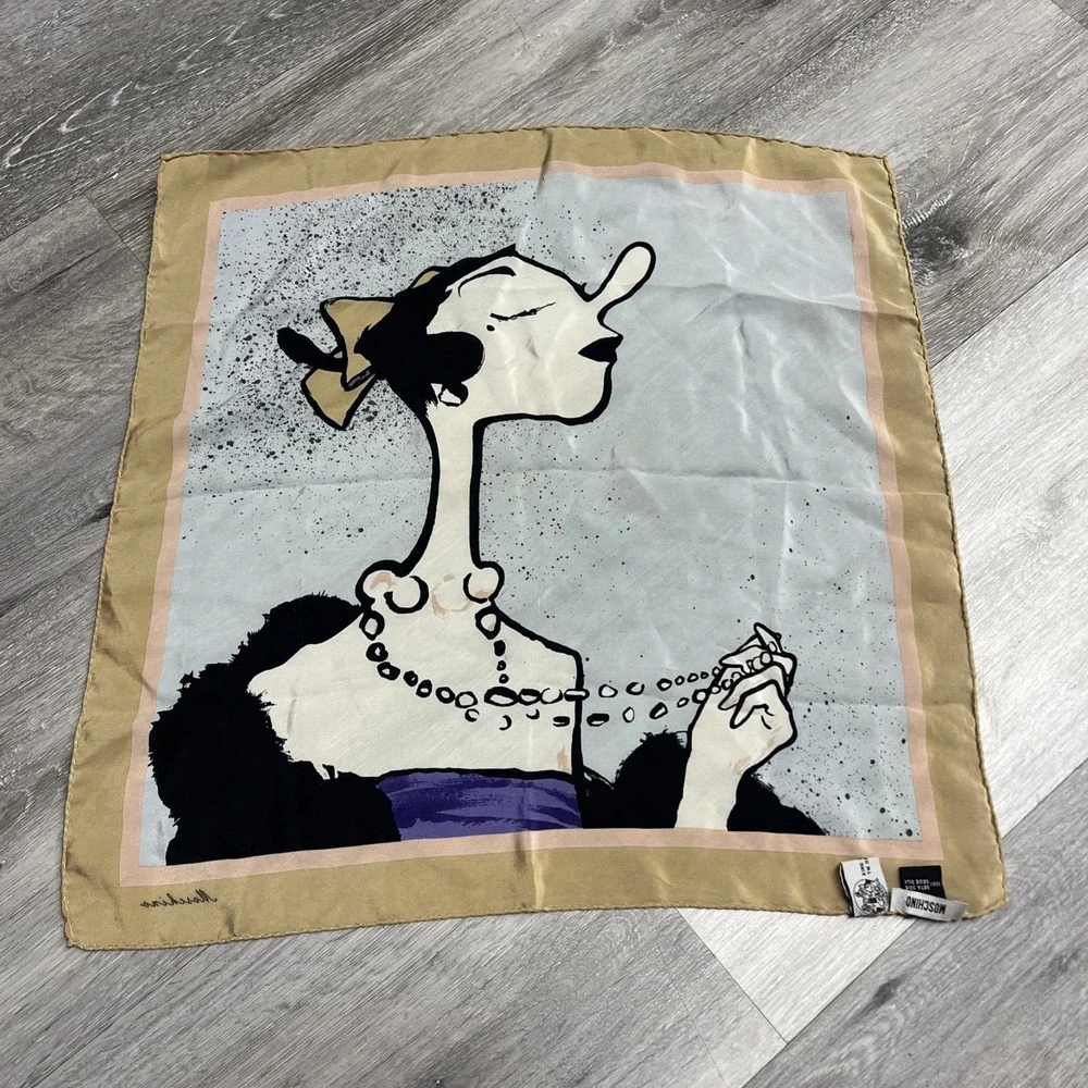 MOSCHINO Silk Scarf Olive Oyl Popeye 100% Silk Made In Italy